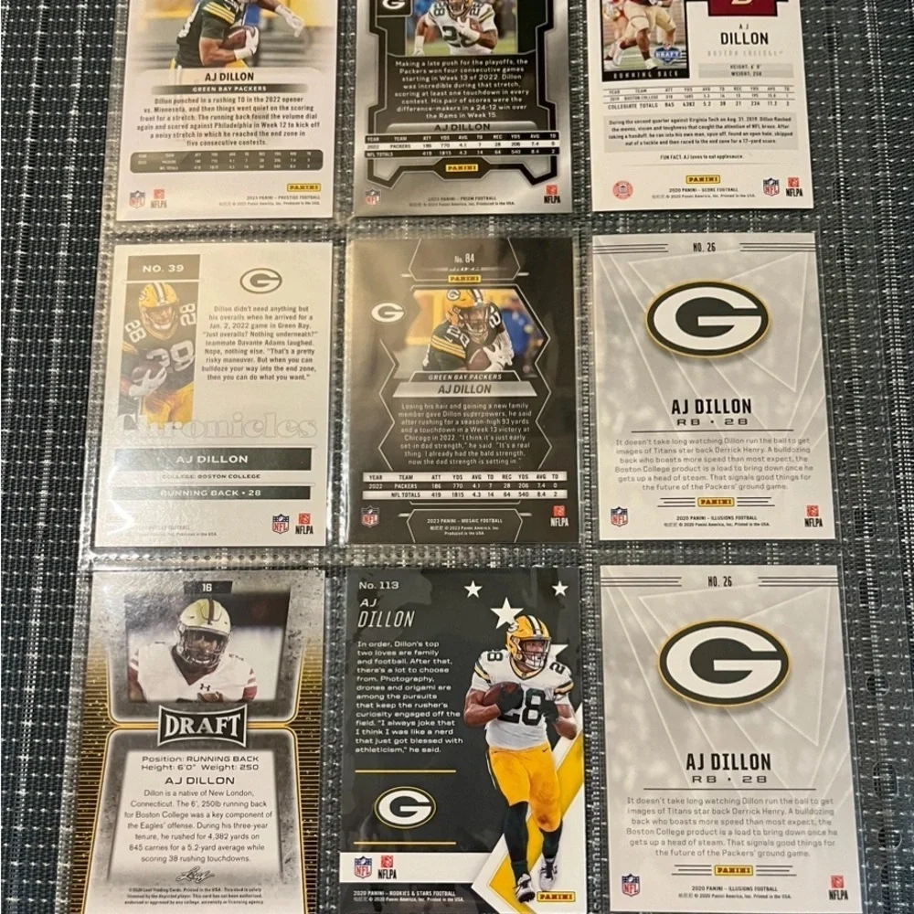 🏈 AJ Dillon, Lot of 9 NFL Football Trading Cards, Green Bay Packers